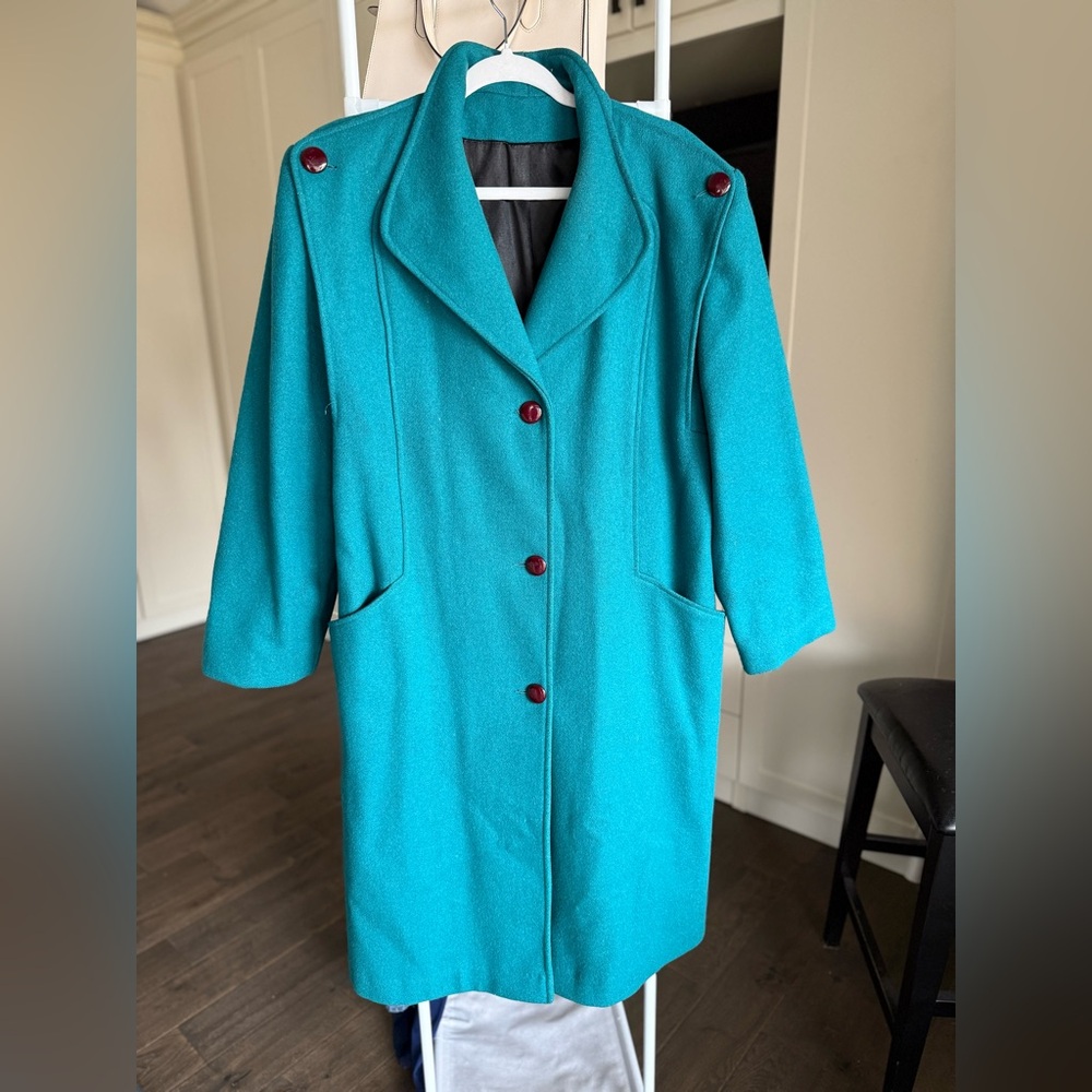Vintage Teal wool blend Women's Coat size Large - Picture 2 of 6